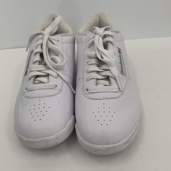 Reebok Princess white leather sneaker shoe tie flat women 9 - Picture 4 of 8